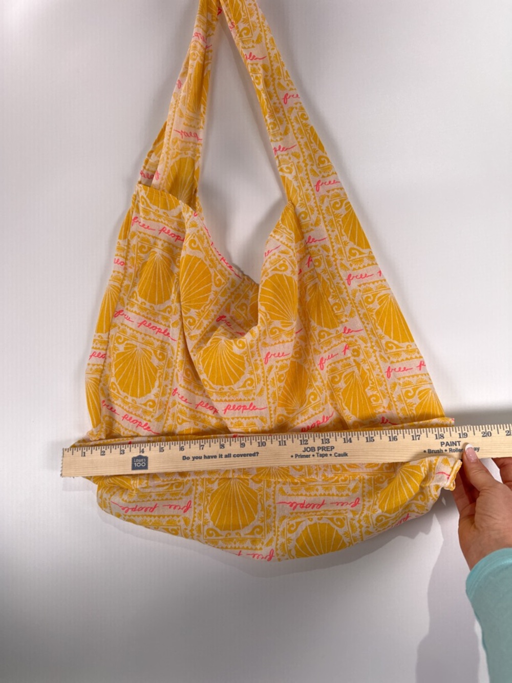 Free People Slouchy Reusable Tote Bag Seashell Logo Print Yellow Pink O - Picture 8 of 8